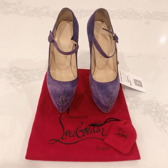 Christian Louboutin Purple Suede Daffodile Mary Jane Platform Pumps SZ 36 - Picture 3 of 17